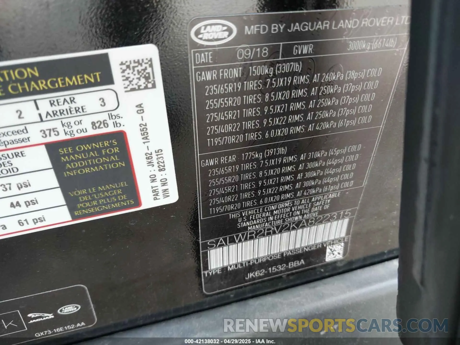 9 Photograph of a damaged car SALWR2RV2KA822315 LAND ROVER RANGE ROVER SPORT 2019