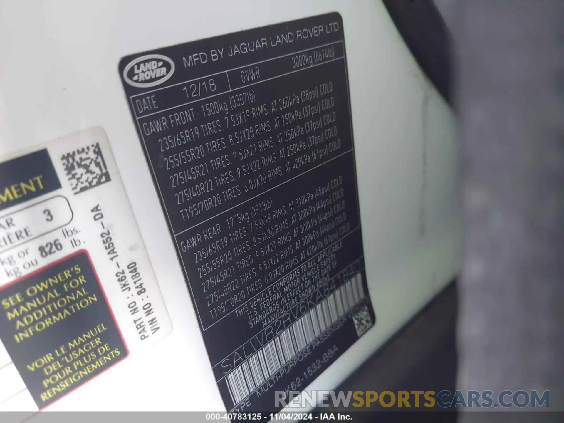 9 Photograph of a damaged car SALWR2RV6KA841840 LAND ROVER RANGE ROVER SPORT 2019