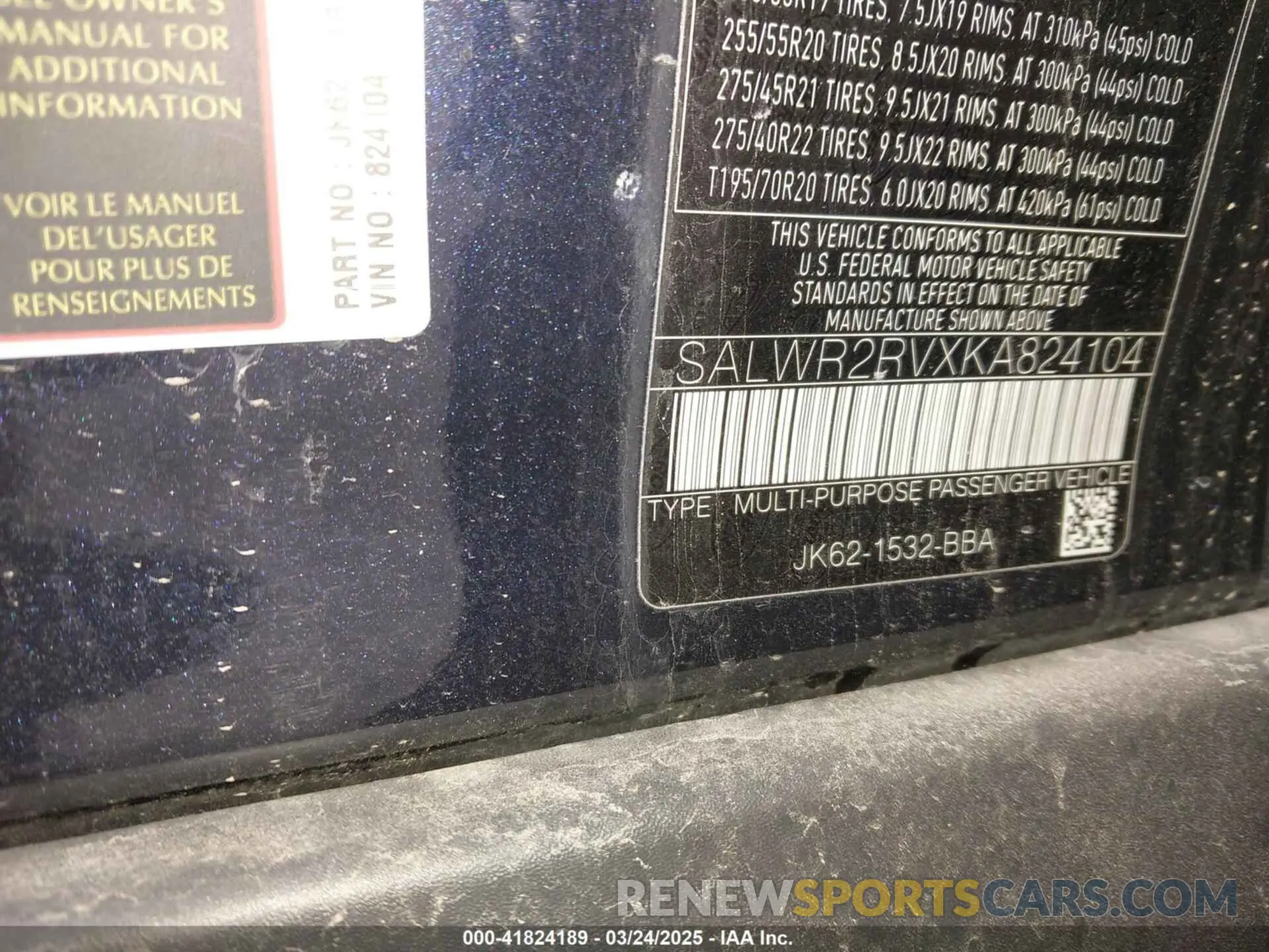 9 Photograph of a damaged car SALWR2RVXKA824104 LAND ROVER RANGE ROVER SPORT 2019