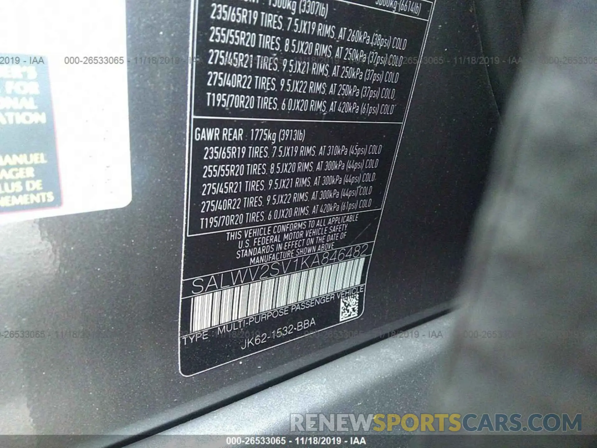 9 Photograph of a damaged car SALWV2SV1KA846482 LAND ROVER RANGE ROVER SPORT 2019