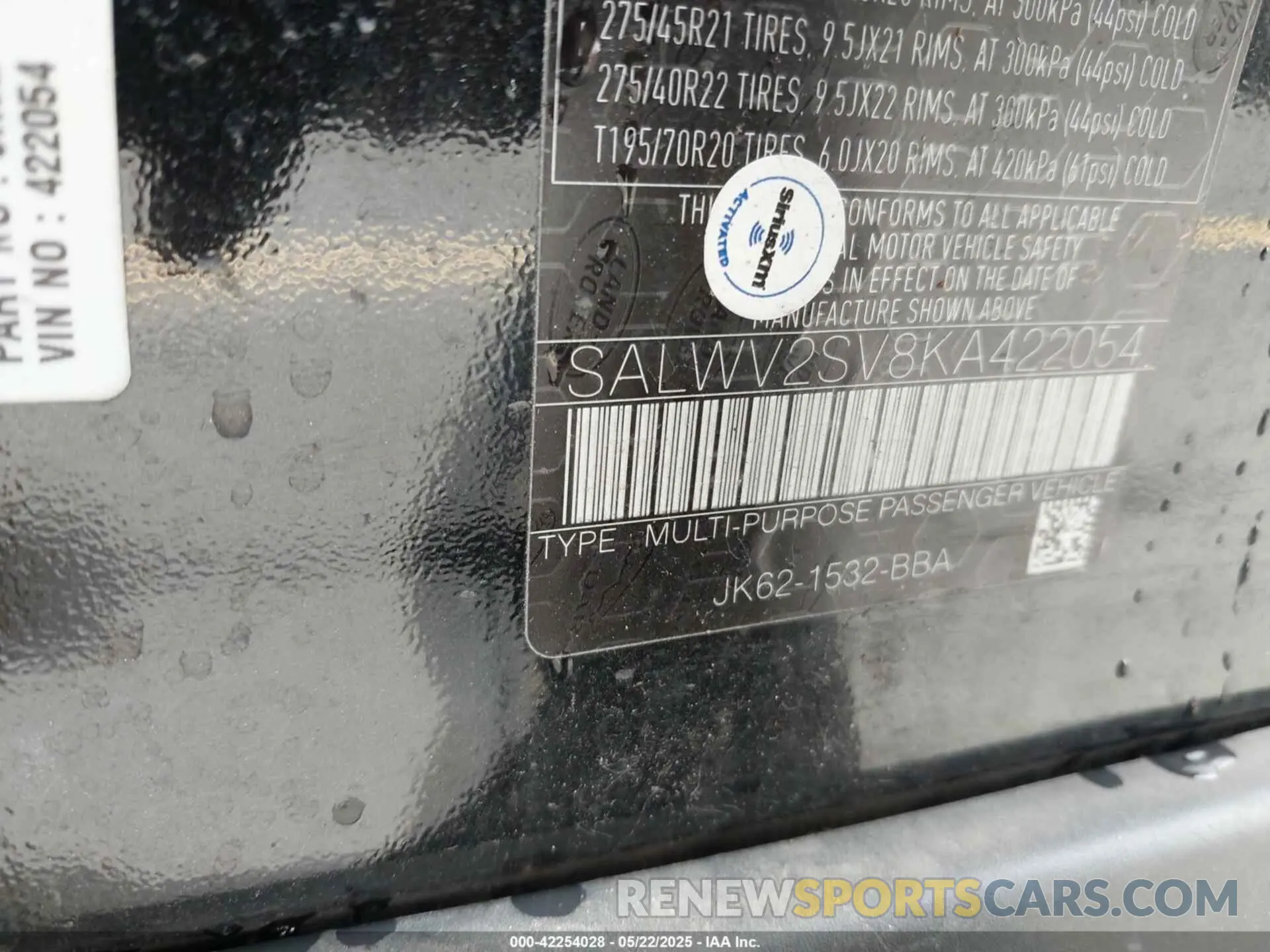 9 Photograph of a damaged car SALWV2SV8KA422054 LAND ROVER RANGE ROVER SPORT 2019