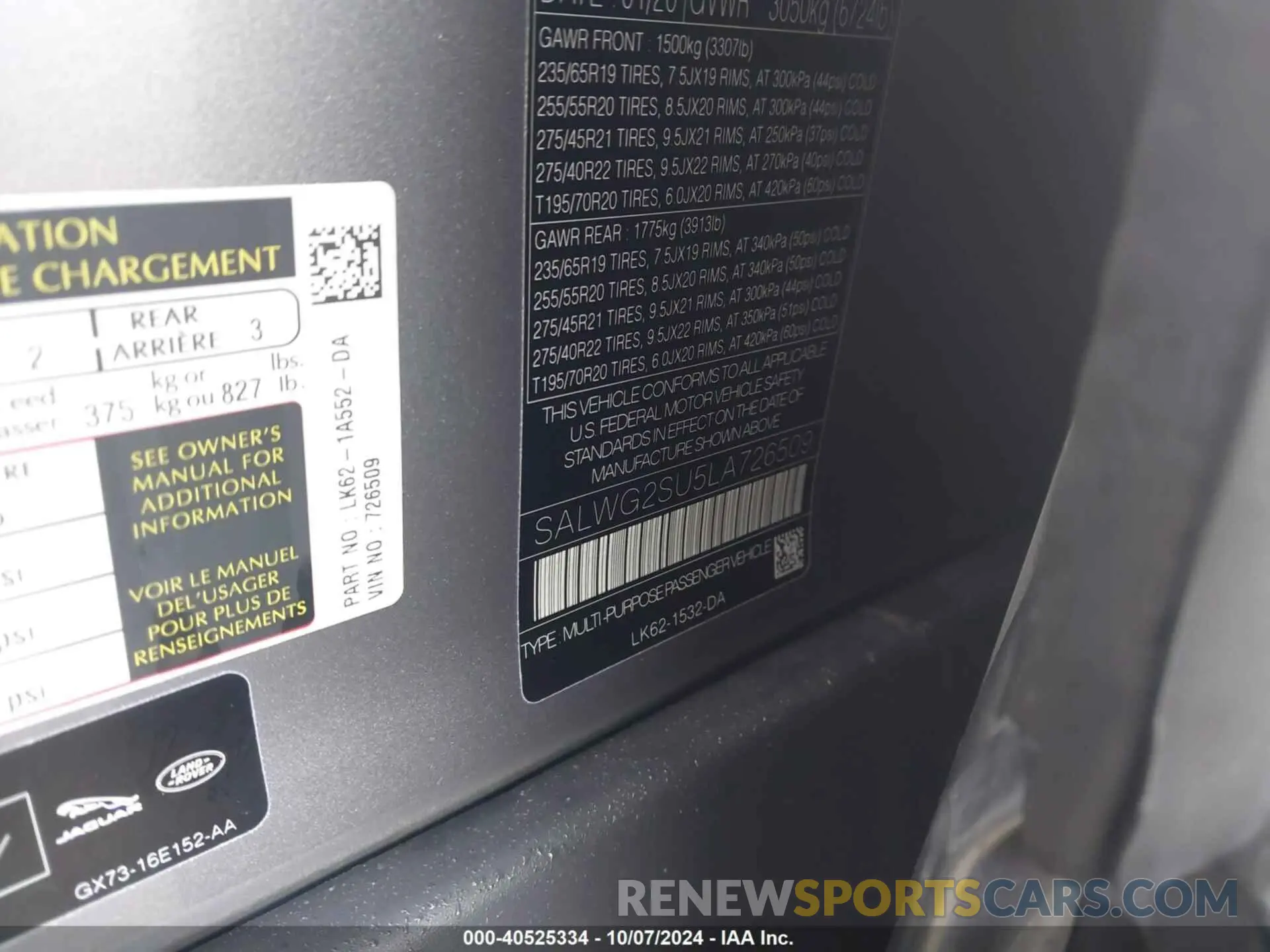 9 Photograph of a damaged car SALWG2SU5LA726509 LAND ROVER RANGE ROVER SPORT 2020