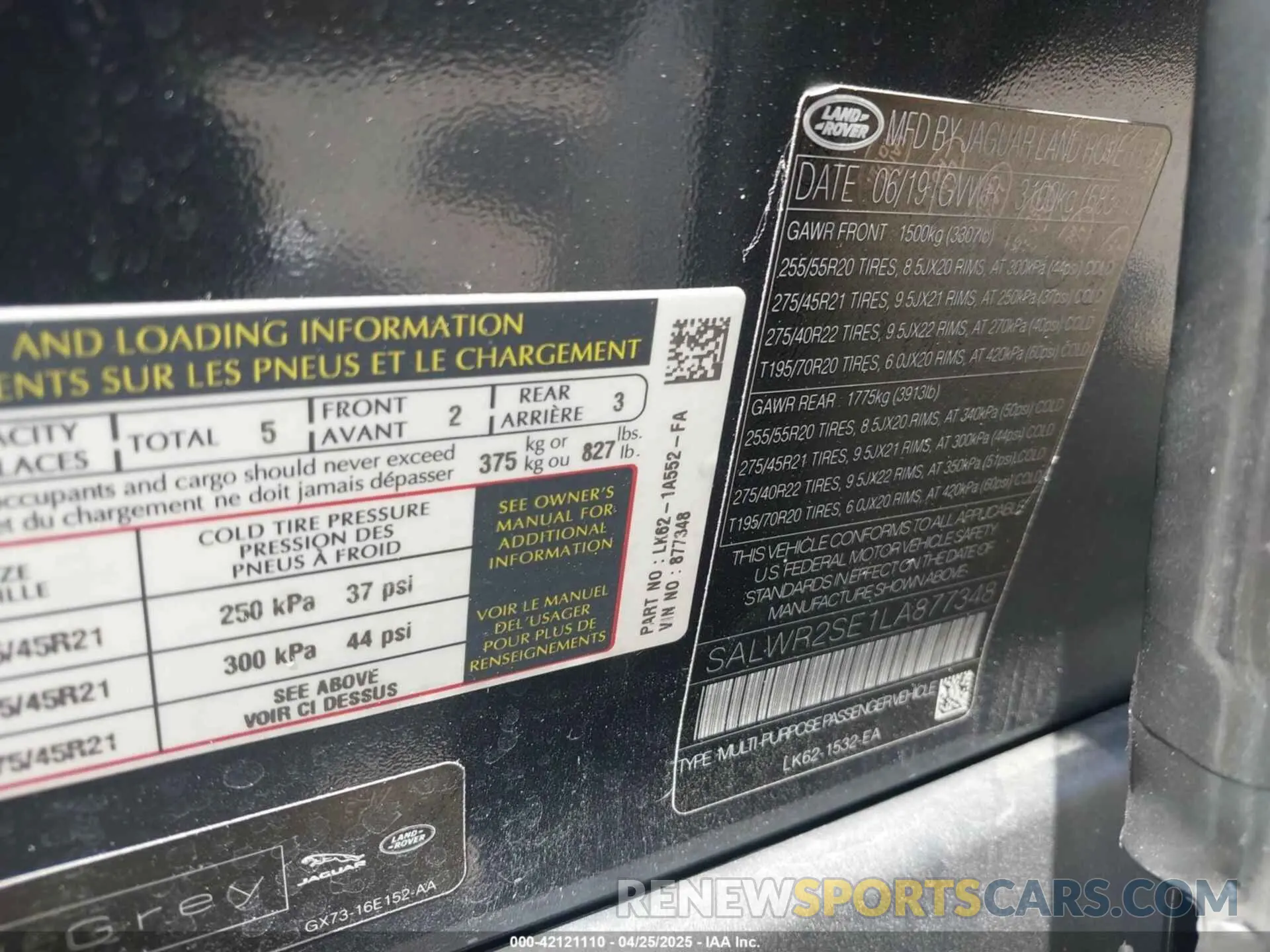 9 Photograph of a damaged car SALWR2SE1LA877348 LAND ROVER RANGE ROVER SPORT 2020