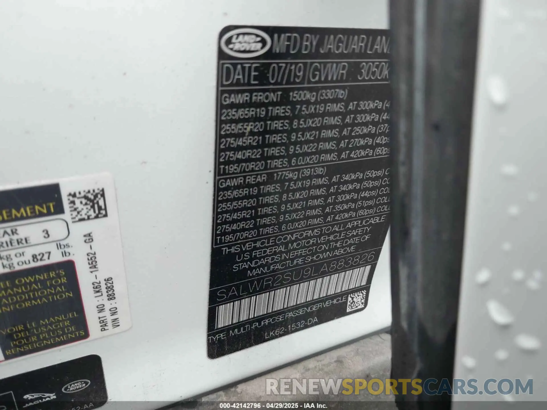 9 Photograph of a damaged car SALWR2SU9LA883826 LAND ROVER RANGE ROVER SPORT 2020