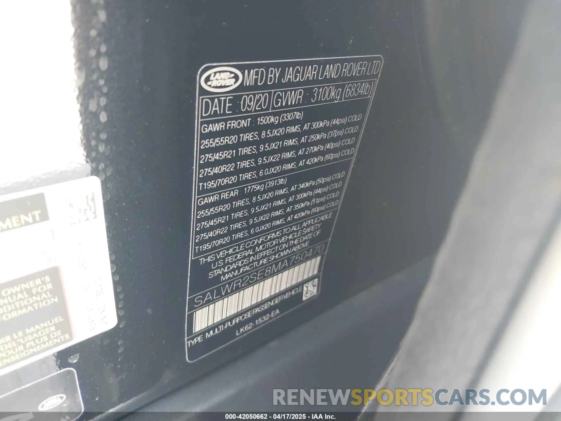 9 Photograph of a damaged car SALWR2SE8MA750470 LAND ROVER RANGE ROVER SPORT 2021