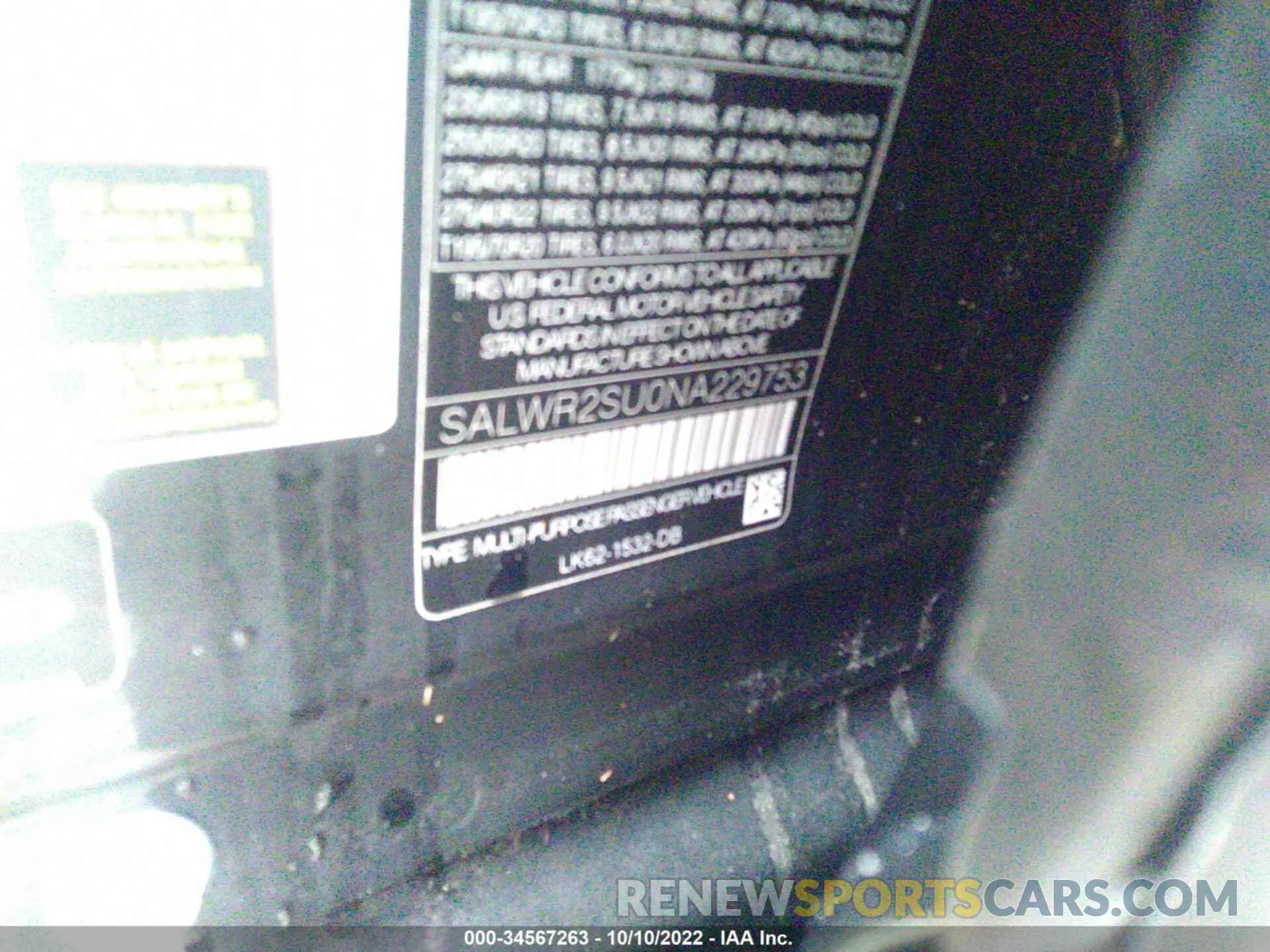 9 Photograph of a damaged car SALWR2SU0NA229753 LAND ROVER RANGE ROVER SPORT 2022