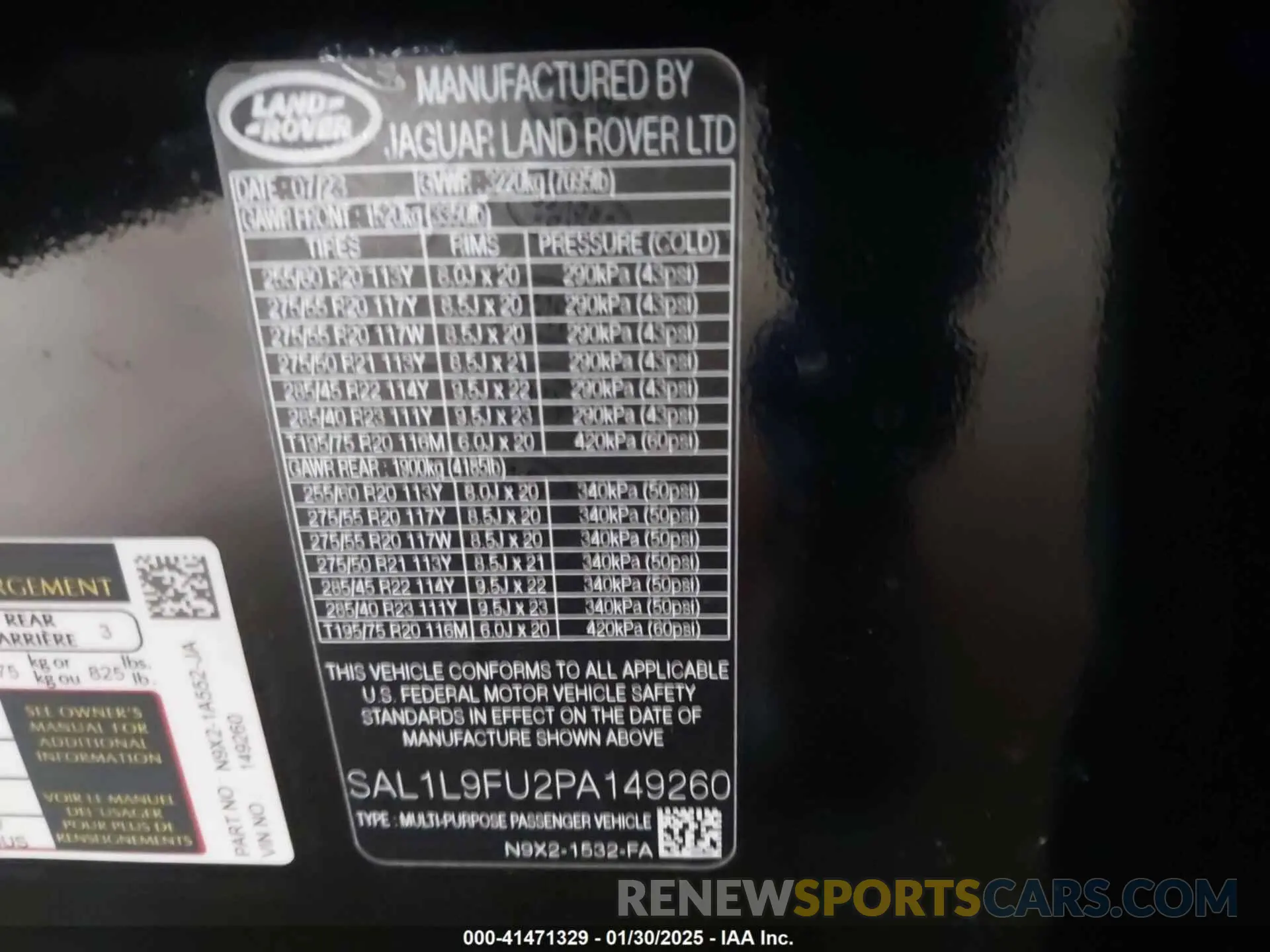 9 Photograph of a damaged car SAL1L9FU2PA149260 LAND ROVER RANGE ROVER SPORT 2023