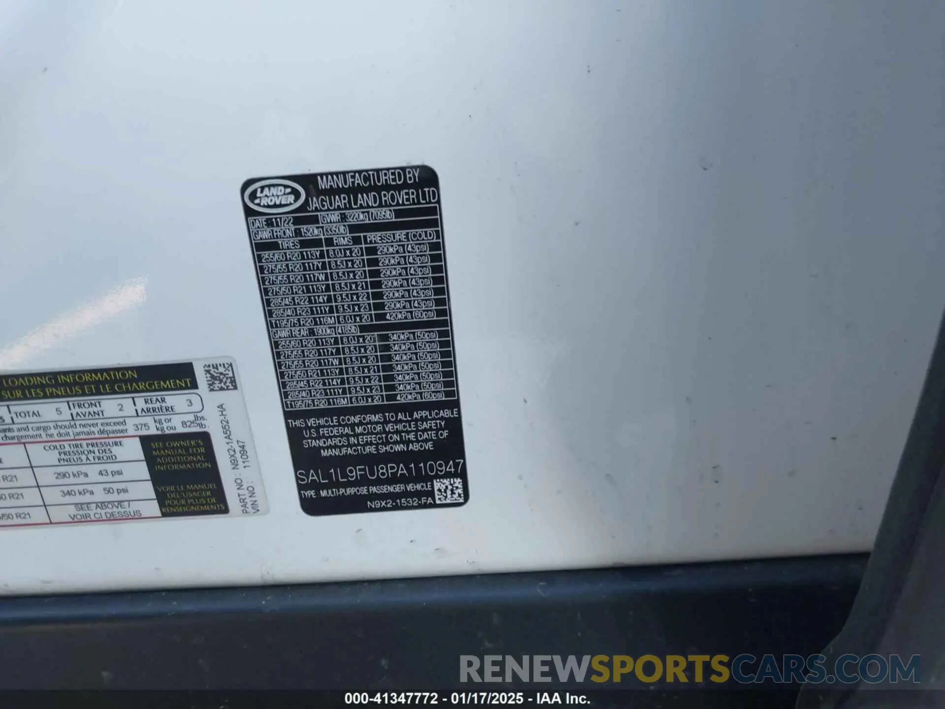9 Photograph of a damaged car SAL1L9FU8PA110947 LAND ROVER RANGE ROVER SPORT 2023