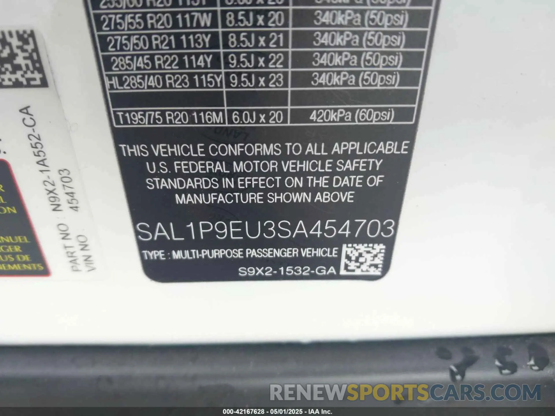 9 Photograph of a damaged car SAL1P9EU3SA454703 LAND ROVER RANGE ROVER SPORT 2025
