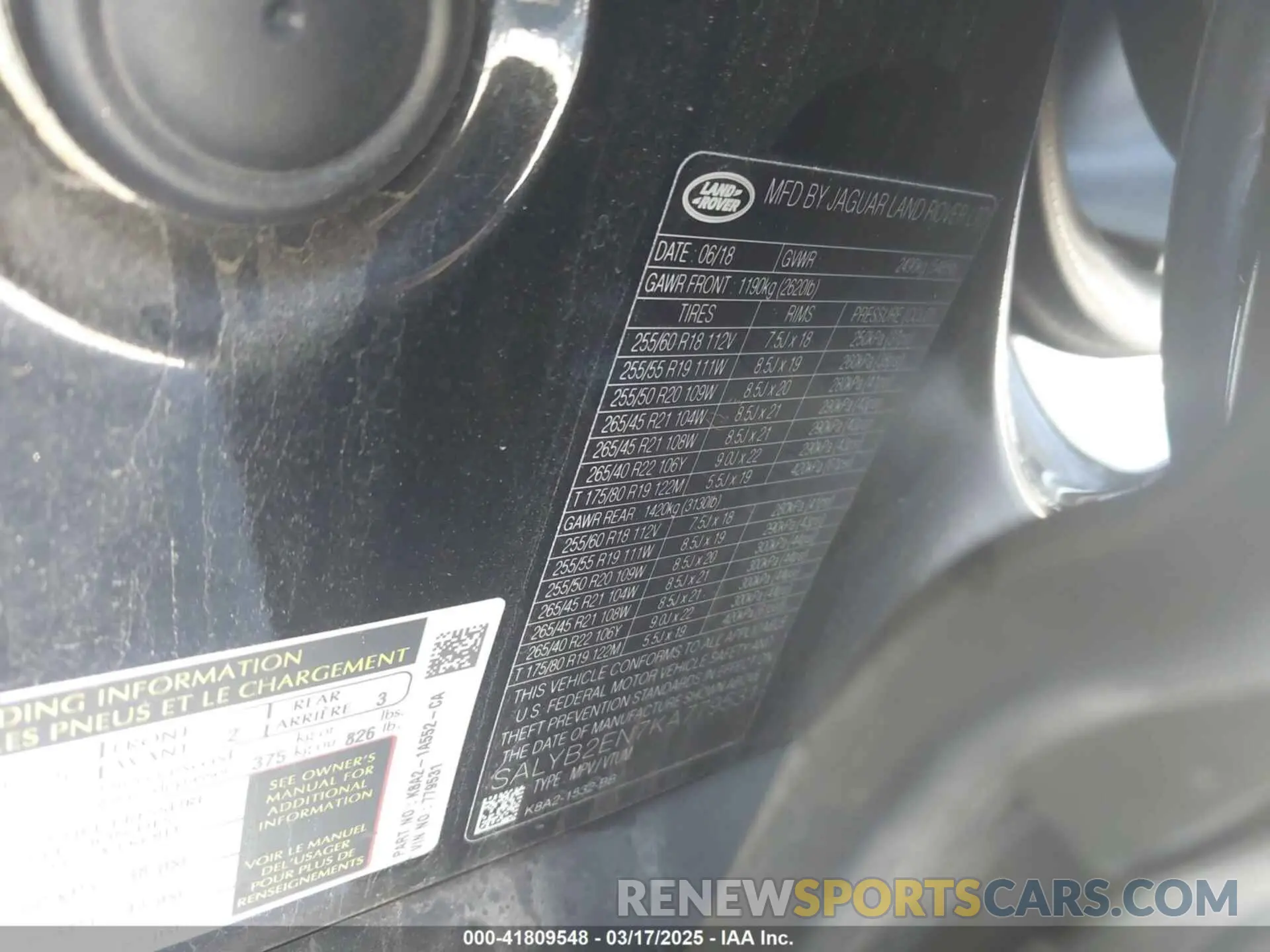 9 Photograph of a damaged car SALYB2EN7KA779531 LAND ROVER RANGE ROVER VELAR 2019