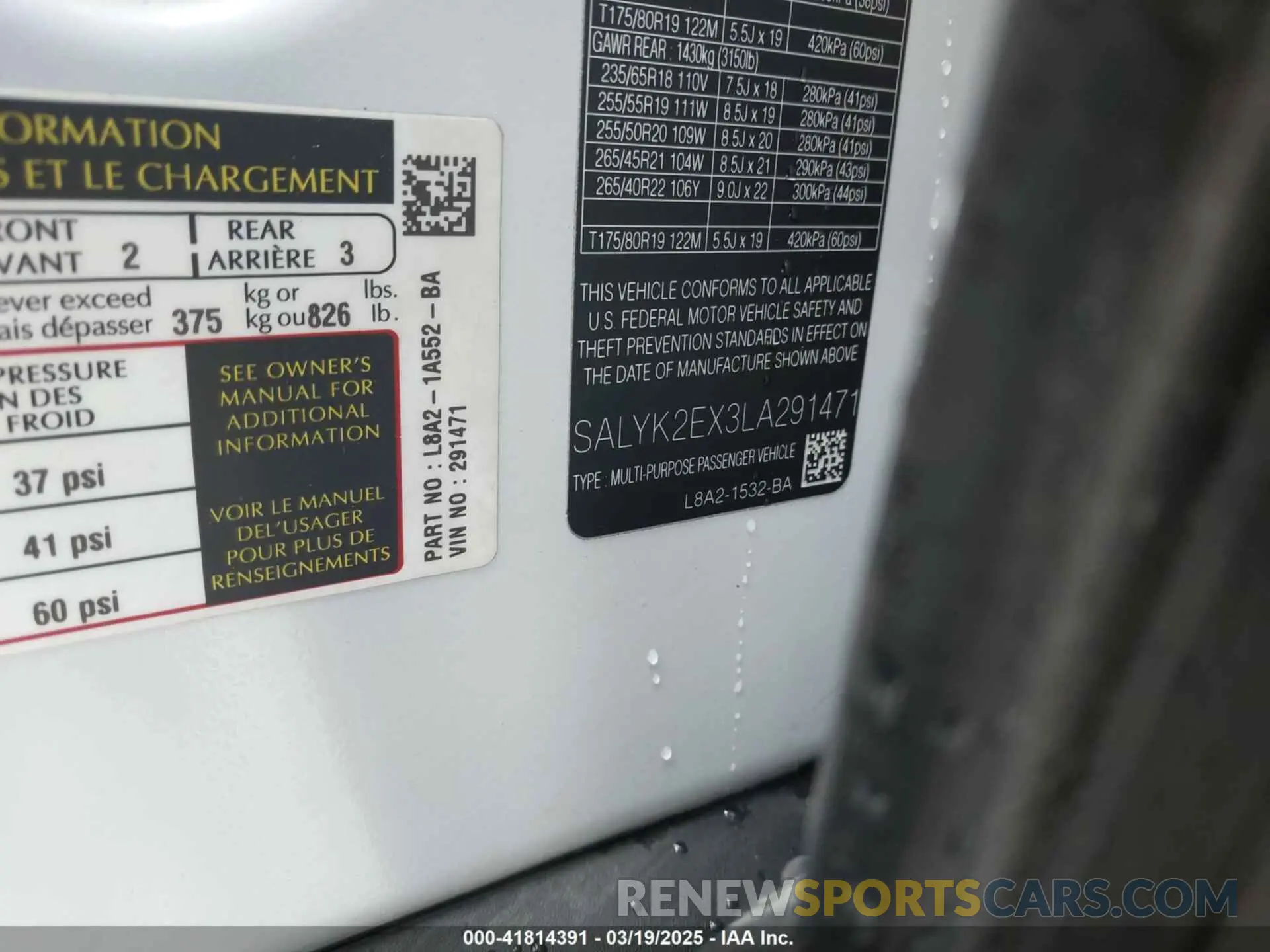 9 Photograph of a damaged car SALYK2EX3LA291471 LAND ROVER RANGE ROVER VELAR 2020