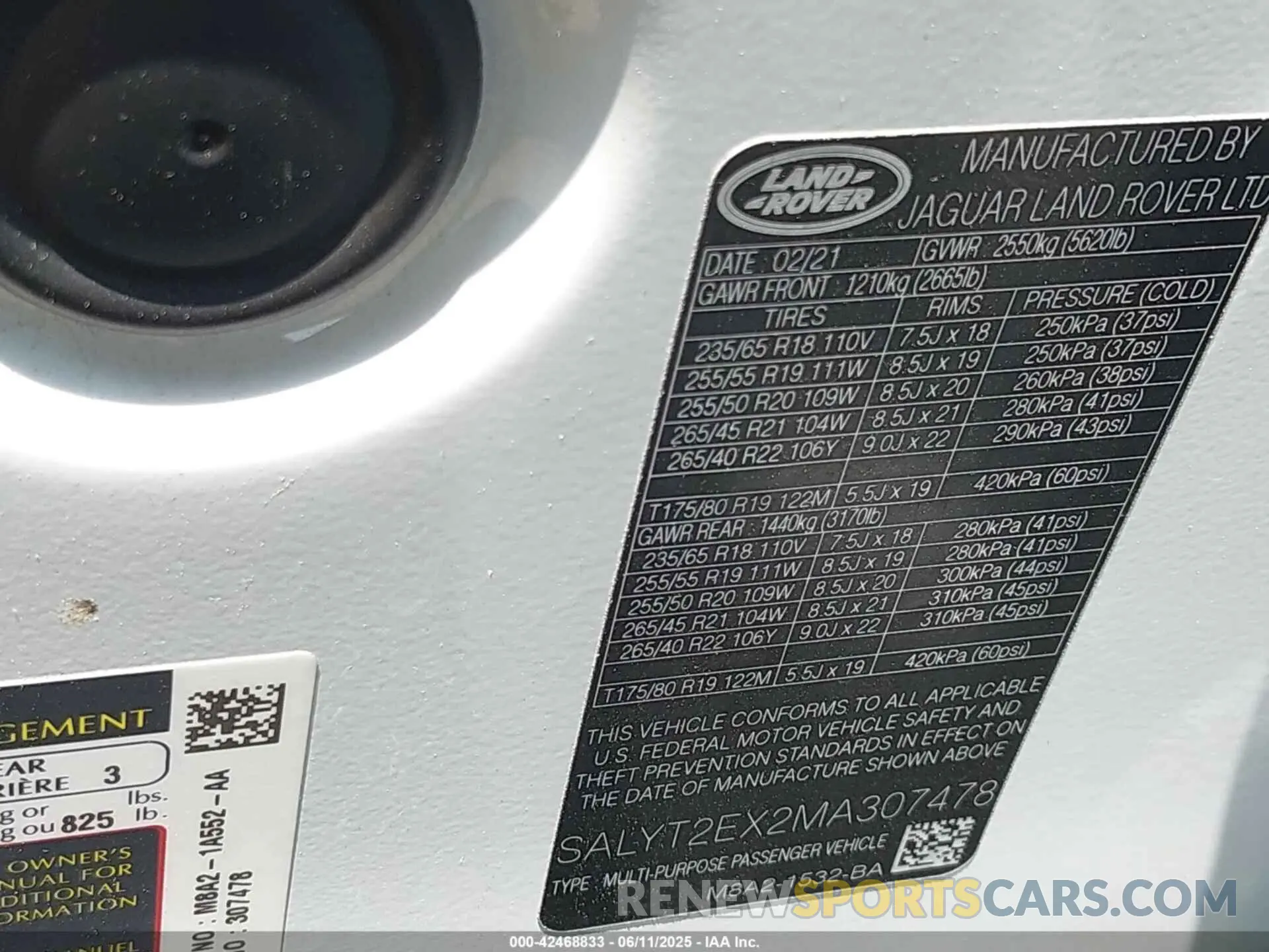 9 Photograph of a damaged car SALYT2EX2MA307478 LAND ROVER RANGE ROVER VELAR 2021