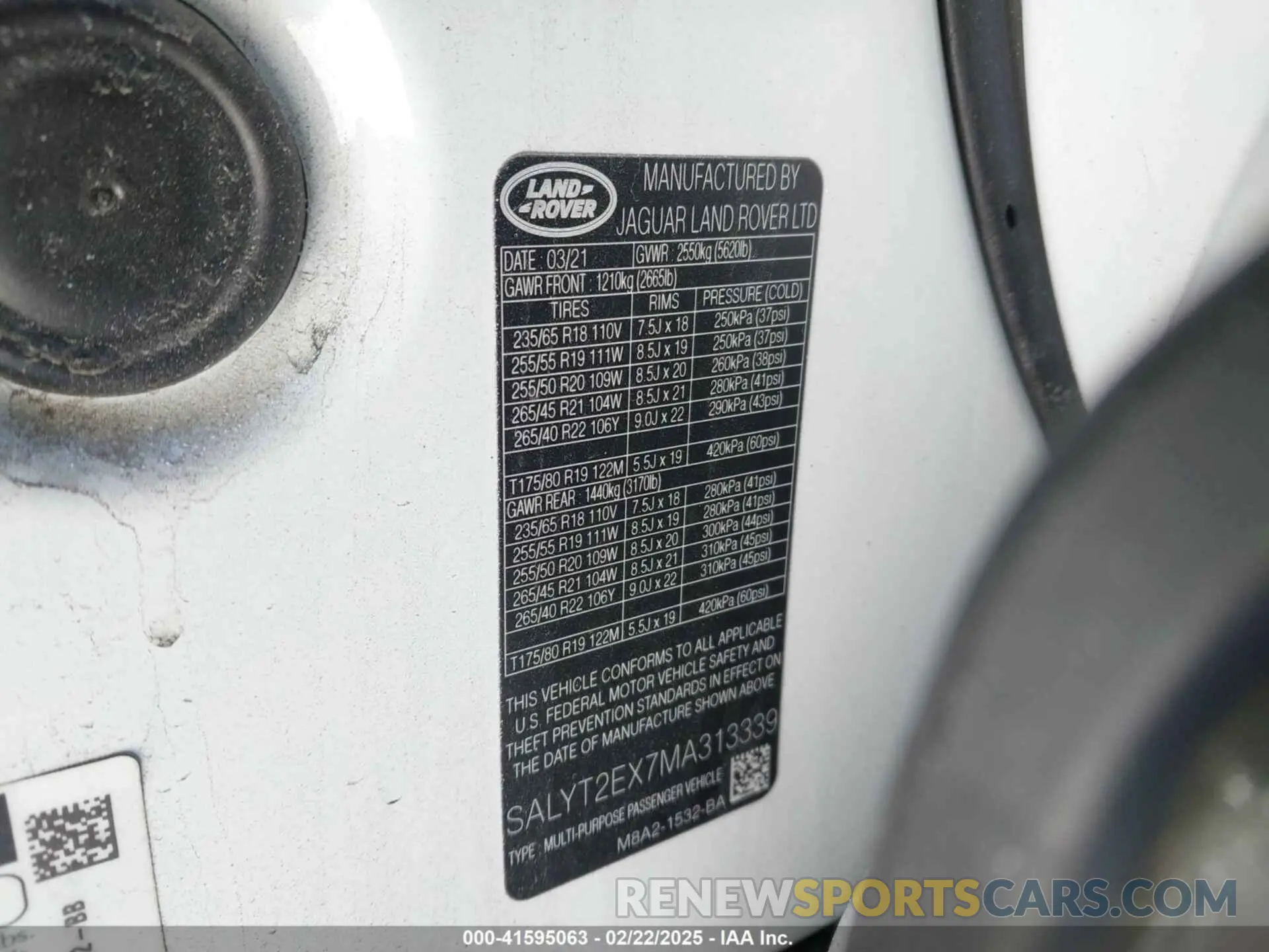 9 Photograph of a damaged car SALYT2EX7MA313339 LAND ROVER RANGE ROVER VELAR 2021