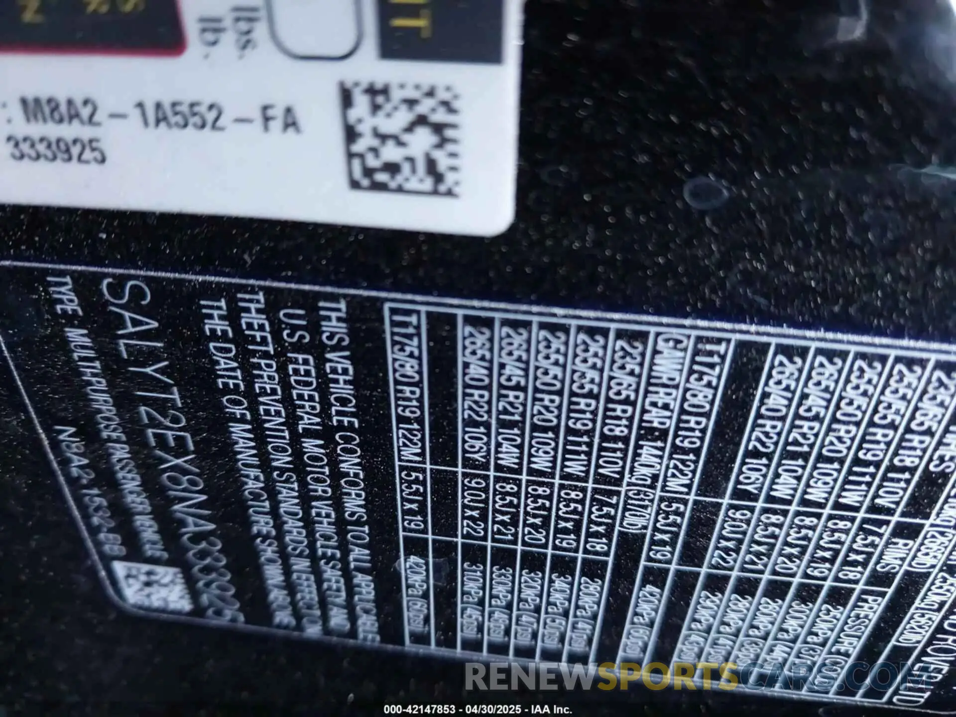 9 Photograph of a damaged car SALYT2EX8NA333925 LAND ROVER RANGE ROVER VELAR 2022