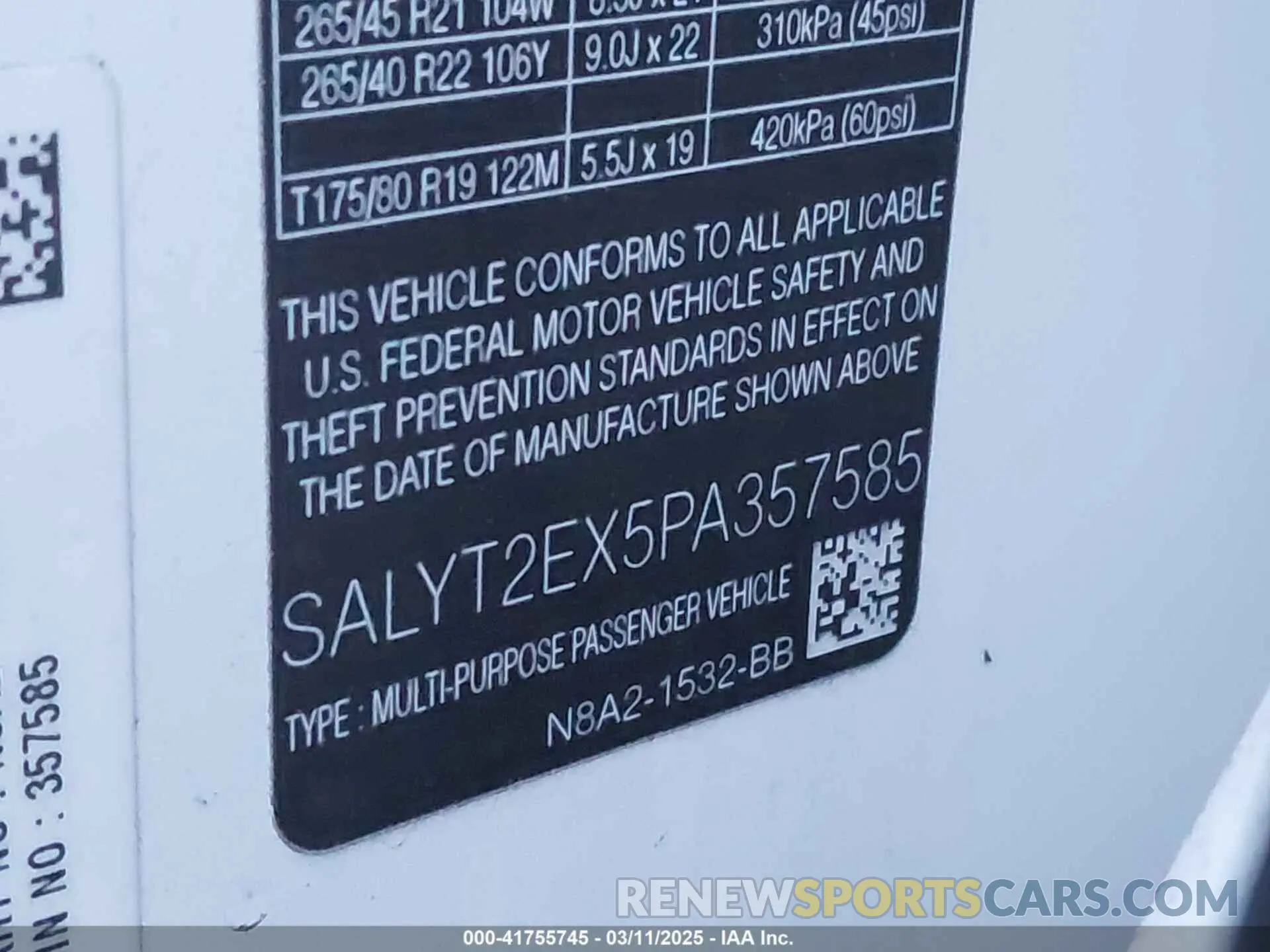 9 Photograph of a damaged car SALYT2EX5PA357585 LAND ROVER RANGE ROVER VELAR 2023