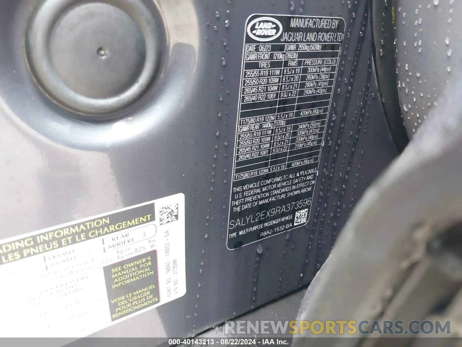 9 Photograph of a damaged car SALYL2EX9RA373596 LAND ROVER RANGE ROVER VELAR 2024