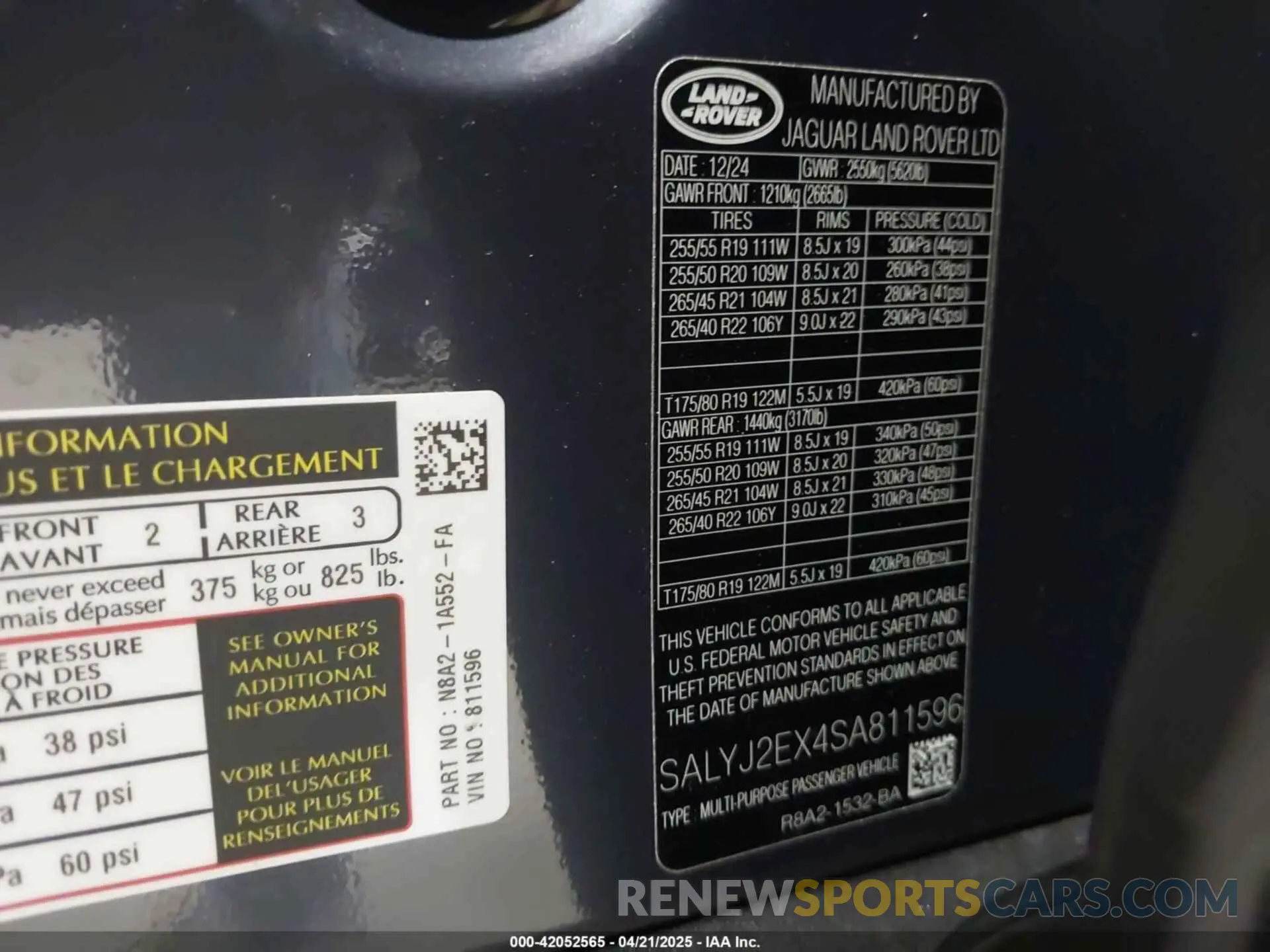 9 Photograph of a damaged car SALYJ2EX4SA811596 LAND ROVER RANGE ROVER VELAR 2025
