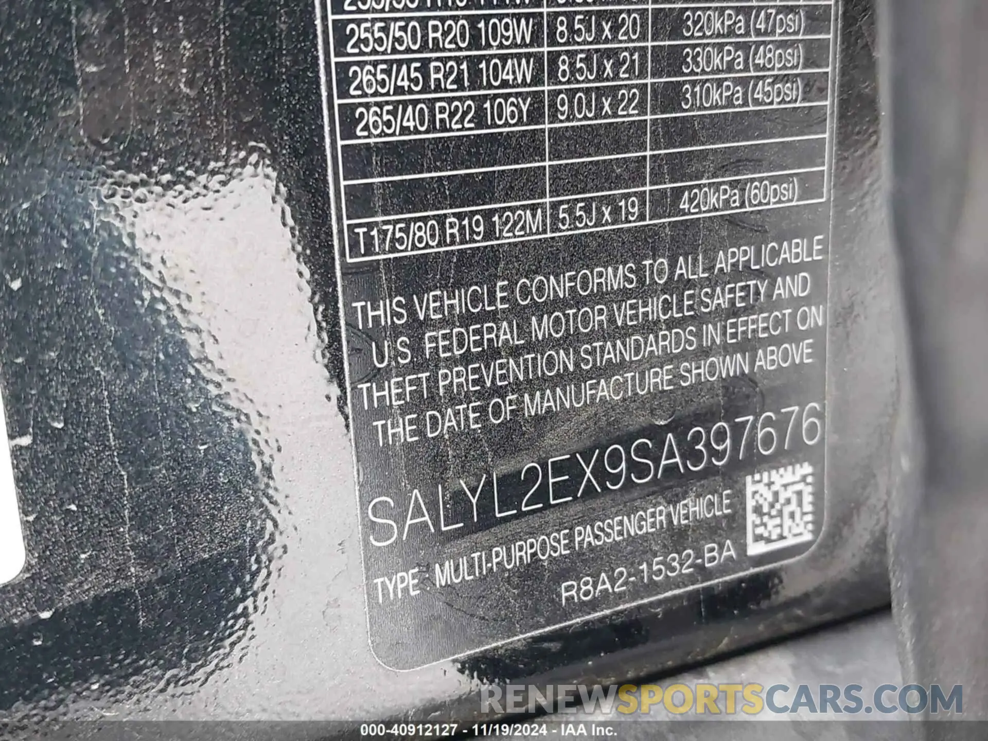 9 Photograph of a damaged car SALYL2EX9SA397676 LAND ROVER RANGE ROVER VELAR 2025