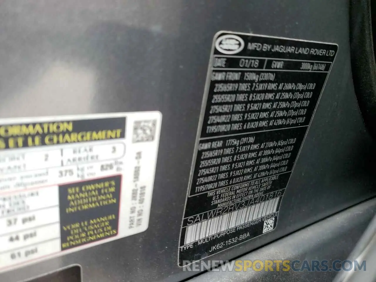 12 Photograph of a damaged car SALWR2RV3JA401816 LAND ROVER RANGEROVER 2018