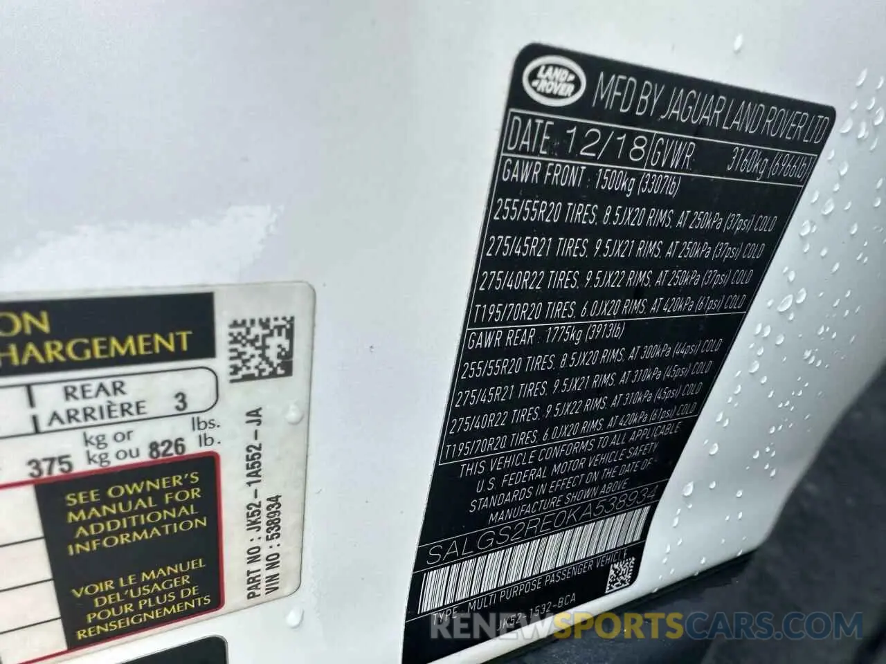 10 Photograph of a damaged car SALGS2RE0KA538934 LAND ROVER RANGEROVER 2019