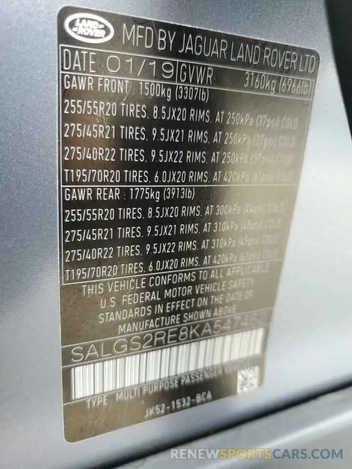 13 Photograph of a damaged car SALGS2RE8KA547462 LAND ROVER RANGEROVER 2019