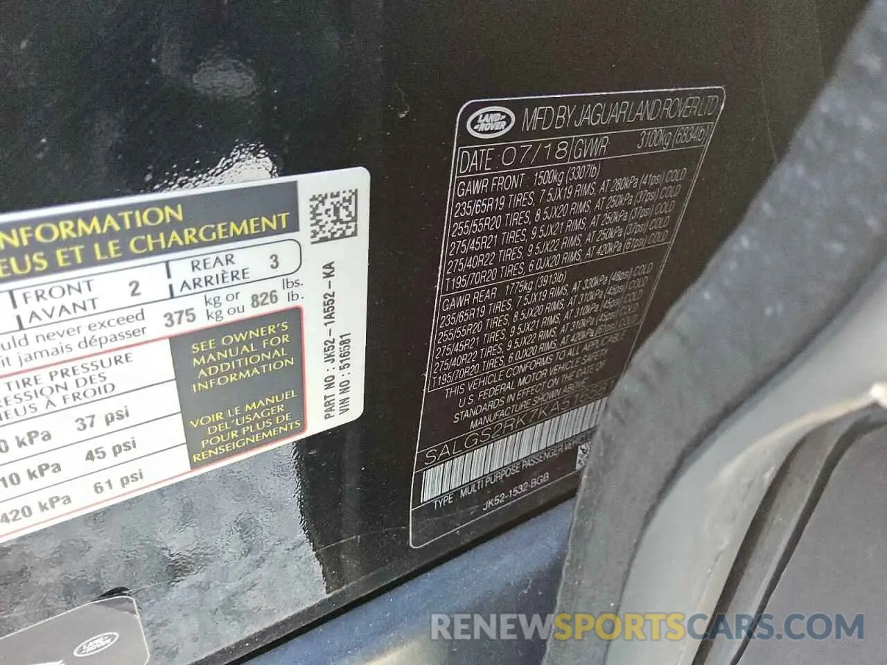 13 Photograph of a damaged car SALGS2RK7KA516581 LAND ROVER RANGEROVER 2019