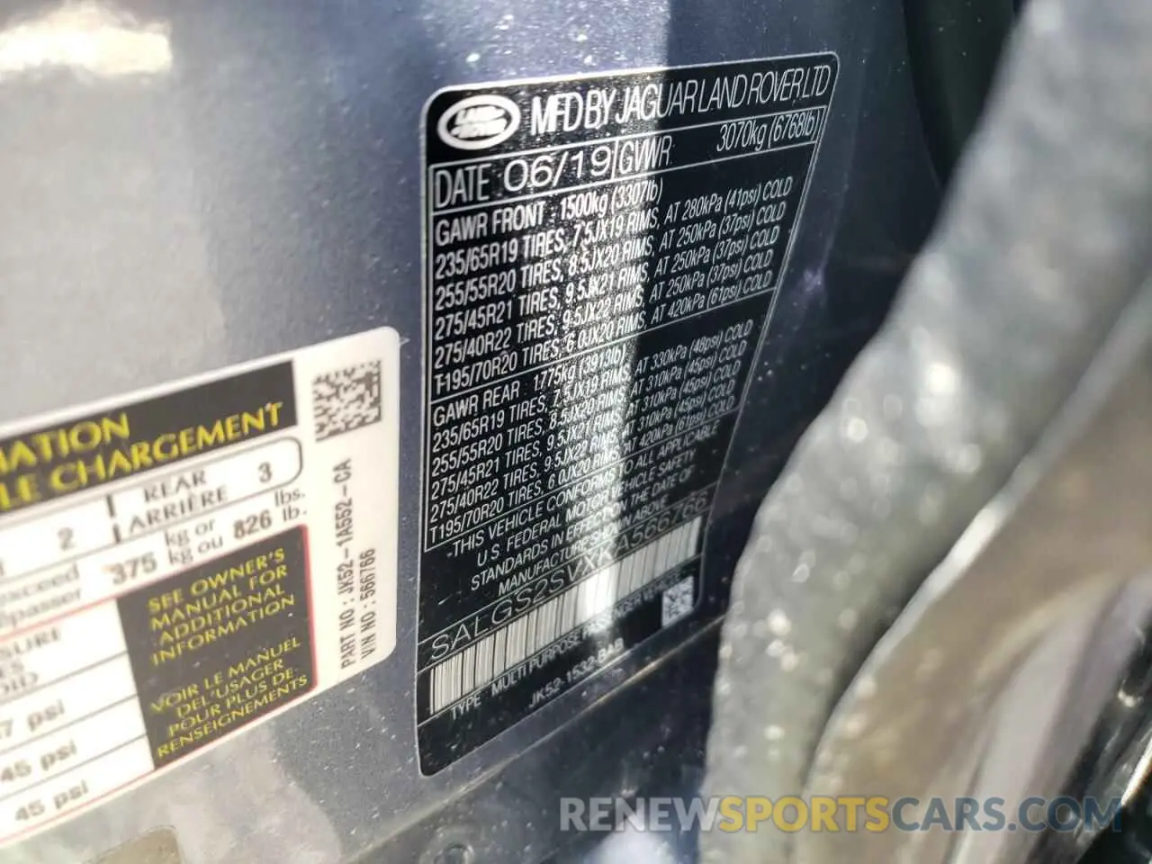 10 Photograph of a damaged car SALGS2SVXKA566766 LAND ROVER RANGEROVER 2019