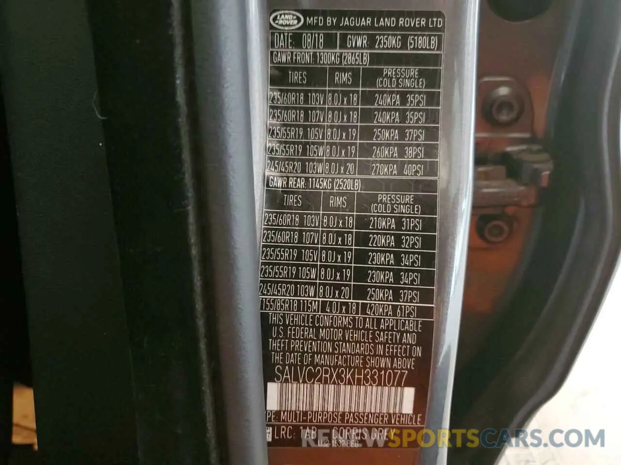 12 Photograph of a damaged car SALVC2RX3KH331077 LAND ROVER RANGEROVER 2019