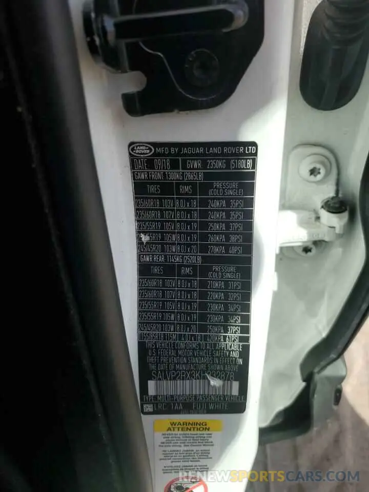 13 Photograph of a damaged car SALVP2RX3KH332878 LAND ROVER RANGEROVER 2019