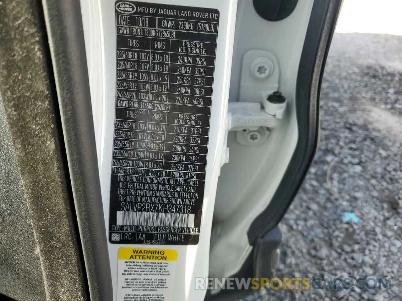 13 Photograph of a damaged car SALVP2RX7KH347318 LAND ROVER RANGEROVER 2019