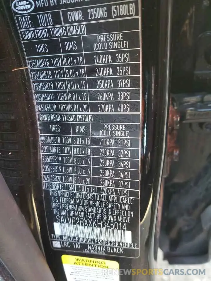 12 Photograph of a damaged car SALVP2RXXKH345014 LAND ROVER RANGEROVER 2019