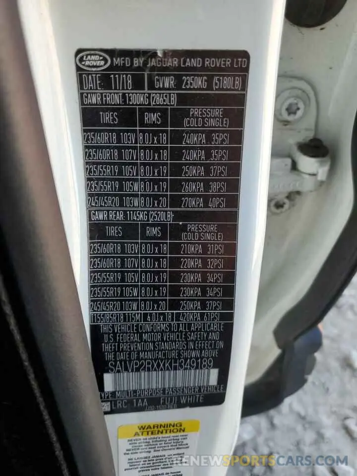 12 Photograph of a damaged car SALVP2RXXKH349189 LAND ROVER RANGEROVER 2019