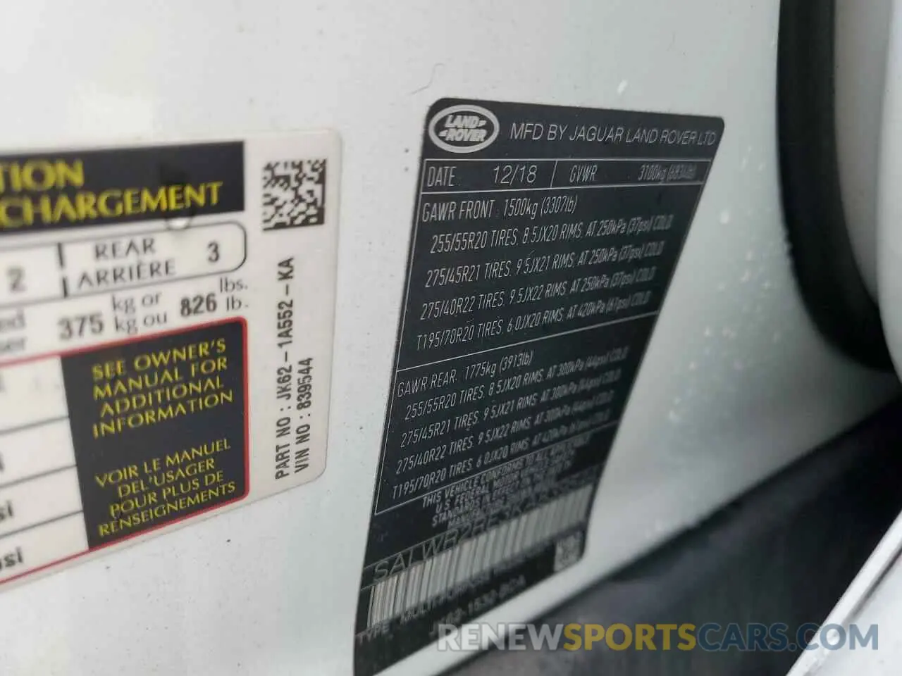 15 Photograph of a damaged car SALWR2RE3KA839544 LAND ROVER RANGEROVER 2019