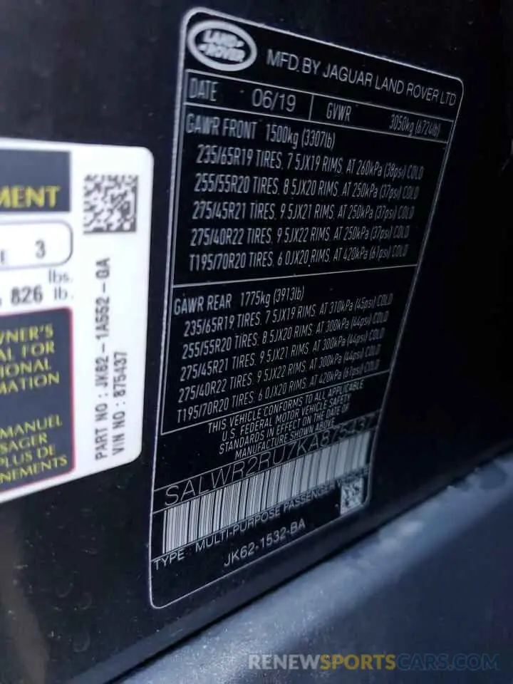 13 Photograph of a damaged car SALWR2RU7KA875437 LAND ROVER RANGEROVER 2019