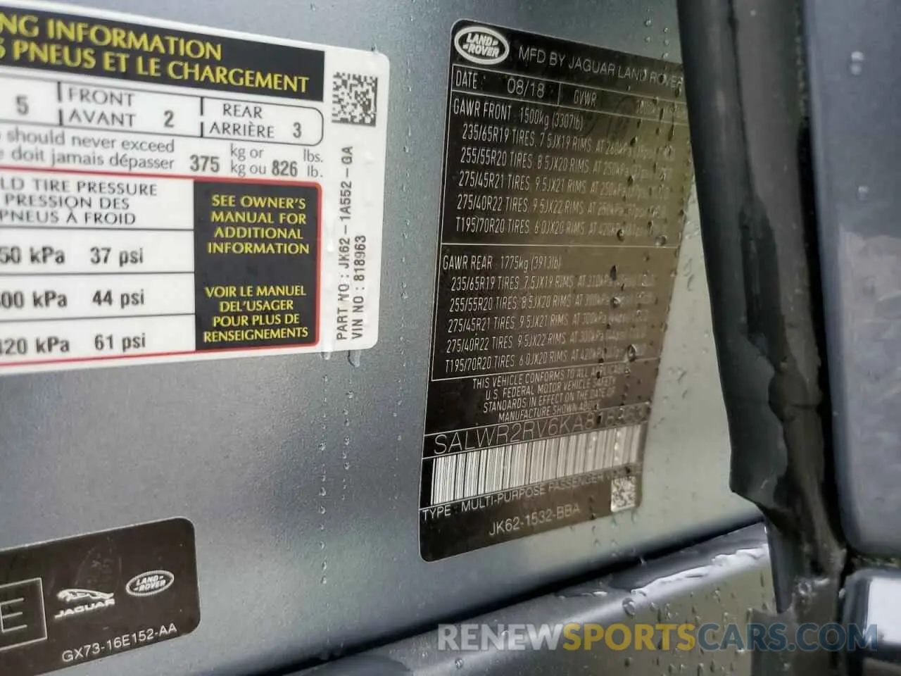 13 Photograph of a damaged car SALWR2RV6KA818963 LAND ROVER RANGEROVER 2019