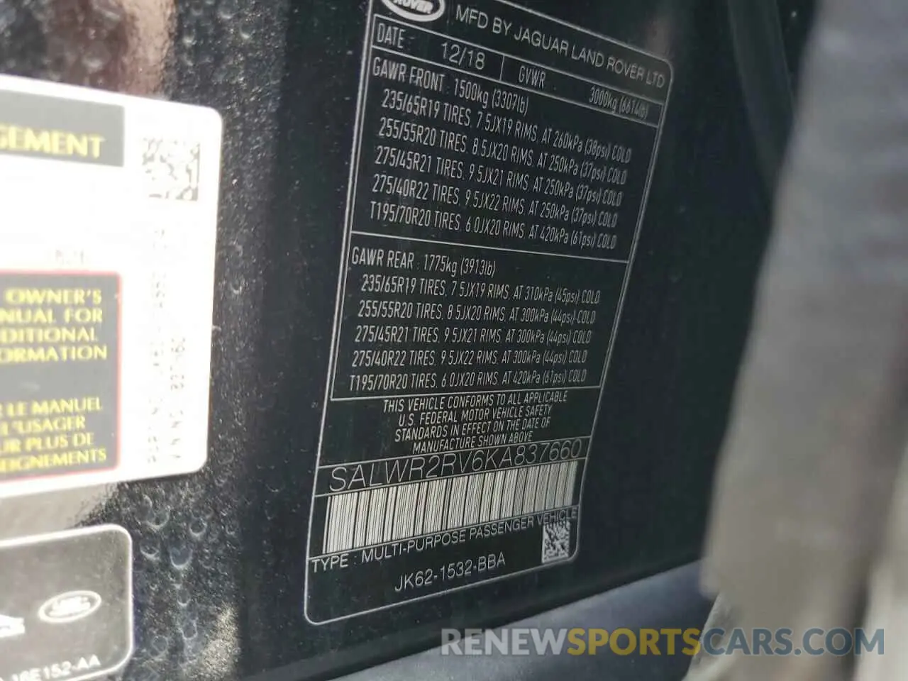 14 Photograph of a damaged car SALWR2RV6KA837660 LAND ROVER RANGEROVER 2019