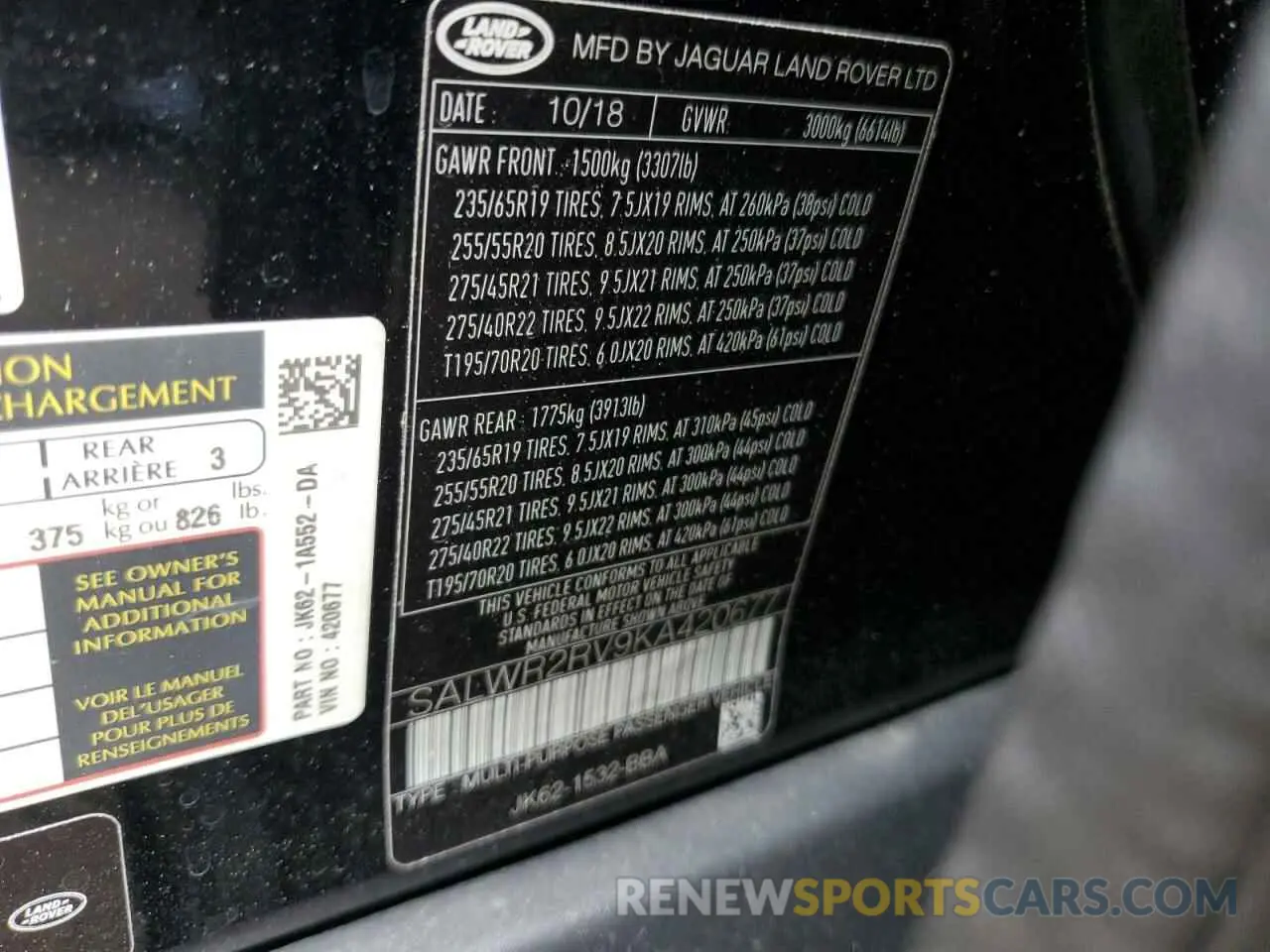 12 Photograph of a damaged car SALWR2RV9KA420677 LAND ROVER RANGEROVER 2019