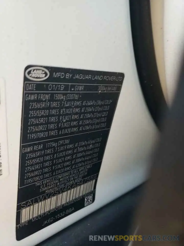 13 Photograph of a damaged car SALWV2SV4KA847559 LAND ROVER RANGEROVER 2019