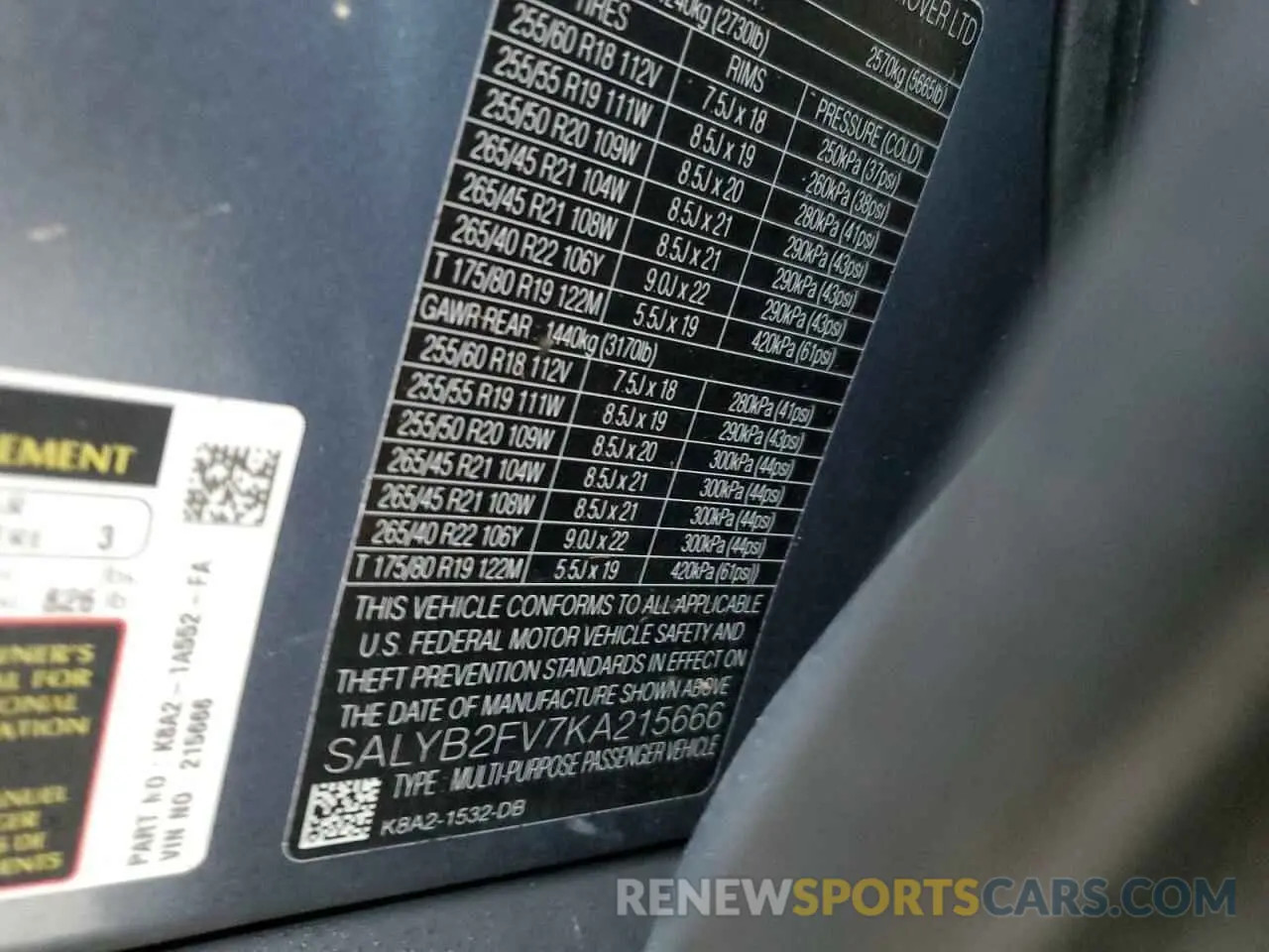 14 Photograph of a damaged car SALYB2FV7KA215666 LAND ROVER RANGEROVER 2019