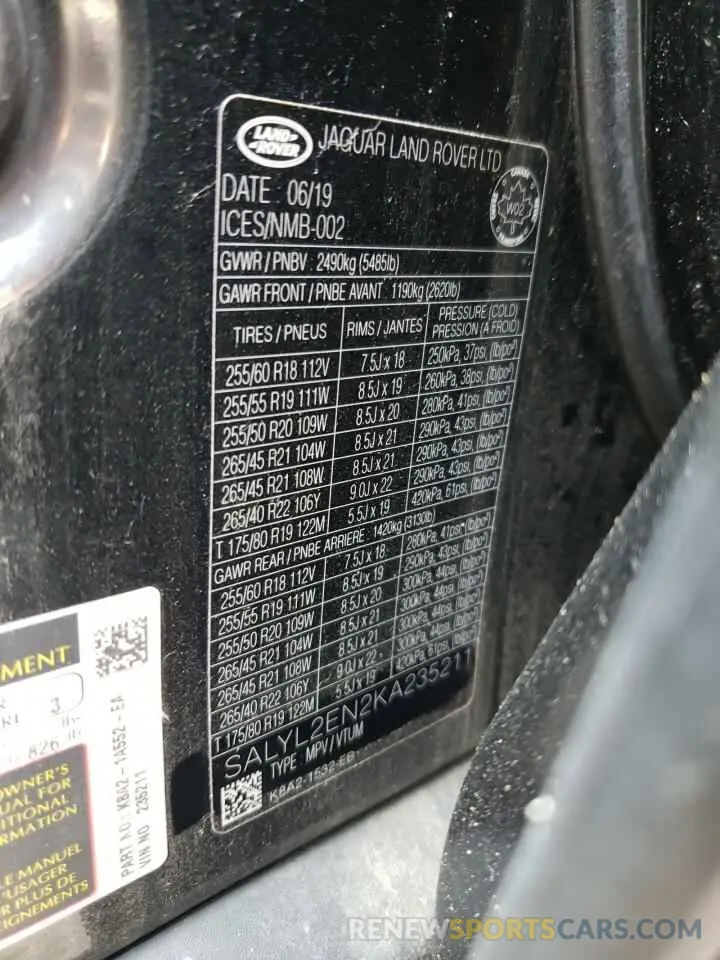 13 Photograph of a damaged car SALYL2EN2KA235211 LAND ROVER RANGEROVER 2019
