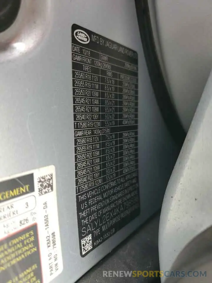 14 Photograph of a damaged car SALYL2EX4KA798598 LAND ROVER RANGEROVER 2019