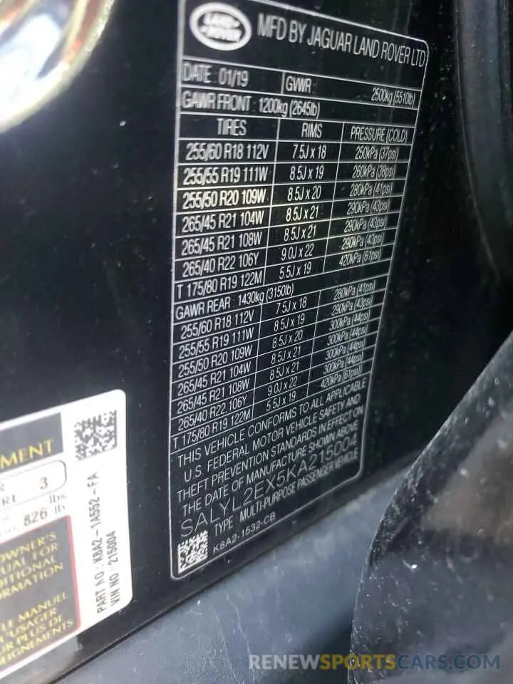 13 Photograph of a damaged car SALYL2EX5KA215004 LAND ROVER RANGEROVER 2019