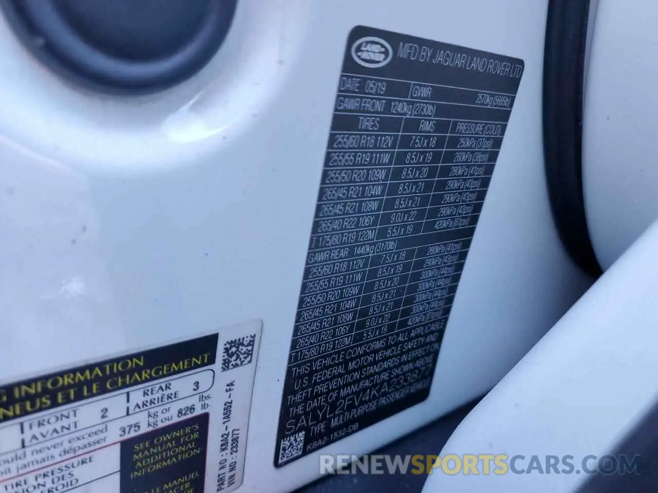 13 Photograph of a damaged car SALYL2FV4KA233877 LAND ROVER RANGEROVER 2019