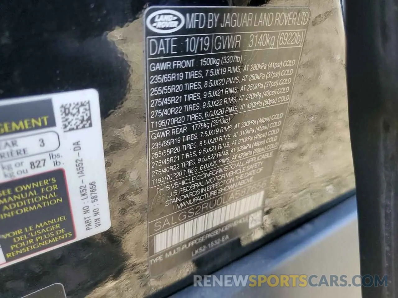 13 Photograph of a damaged car SALGS2RU0LA587656 LAND ROVER RANGEROVER 2020
