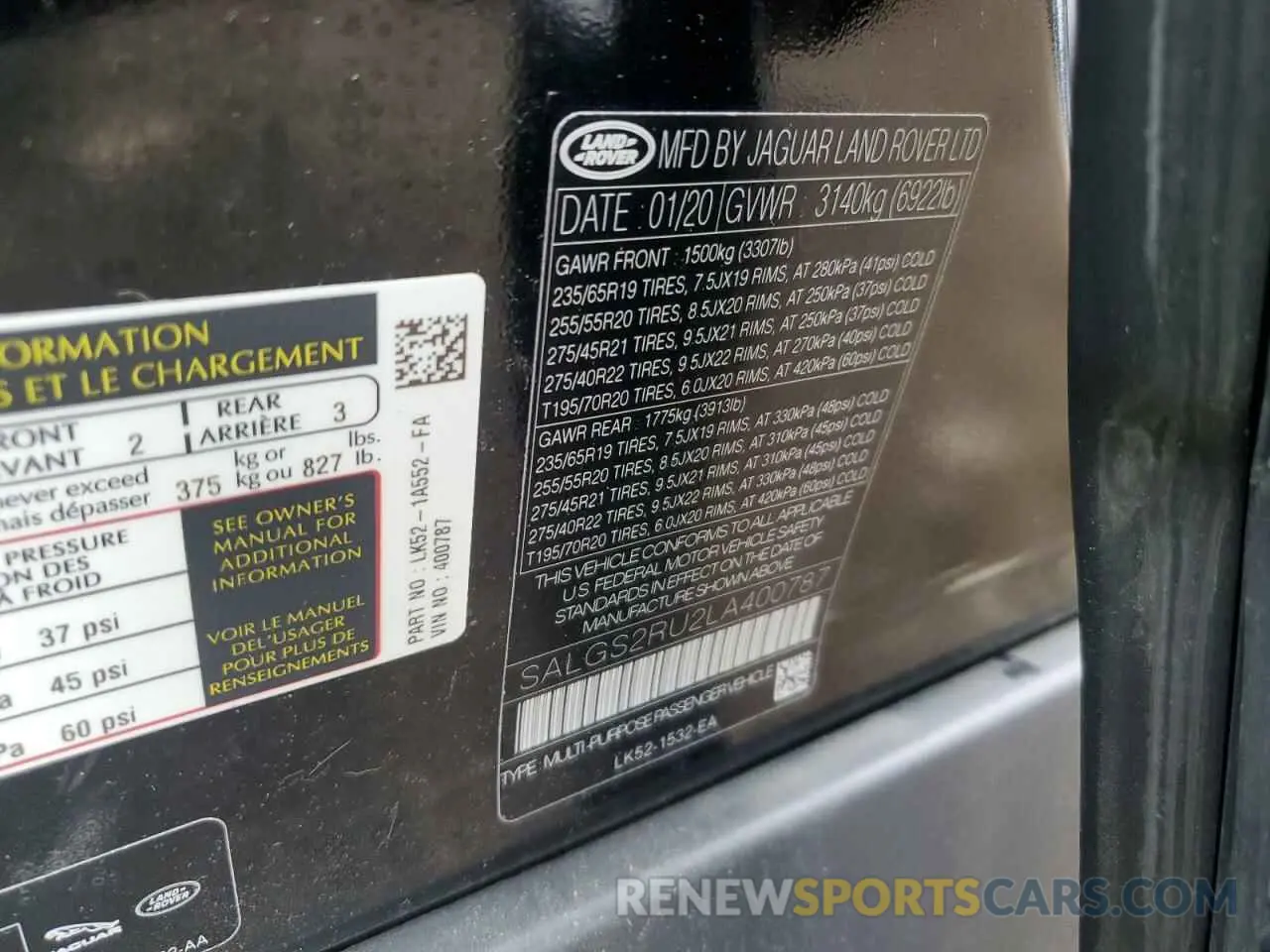 12 Photograph of a damaged car SALGS2RU2LA400787 LAND ROVER RANGEROVER 2020