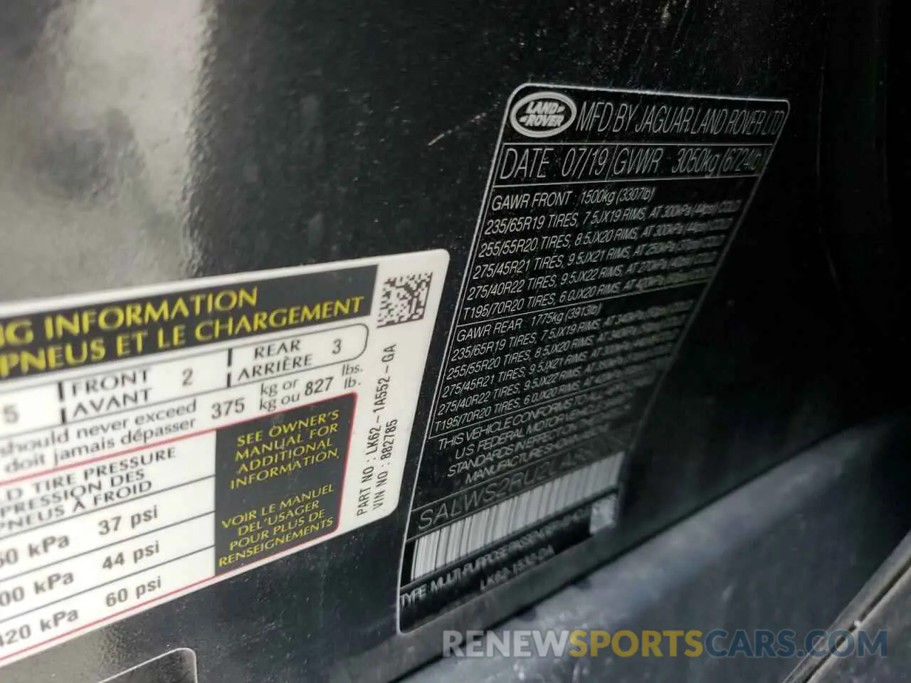 13 Photograph of a damaged car SALWS2RU2LA882785 LAND ROVER RANGEROVER 2020