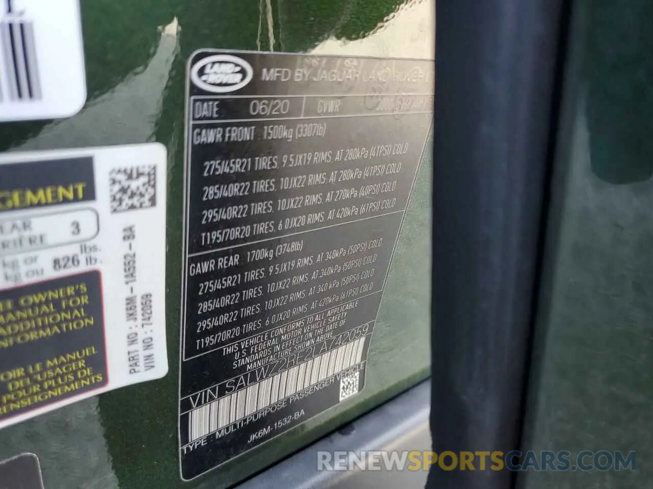 13 Photograph of a damaged car SALWZ2RE2LA742059 LAND ROVER RANGEROVER 2020