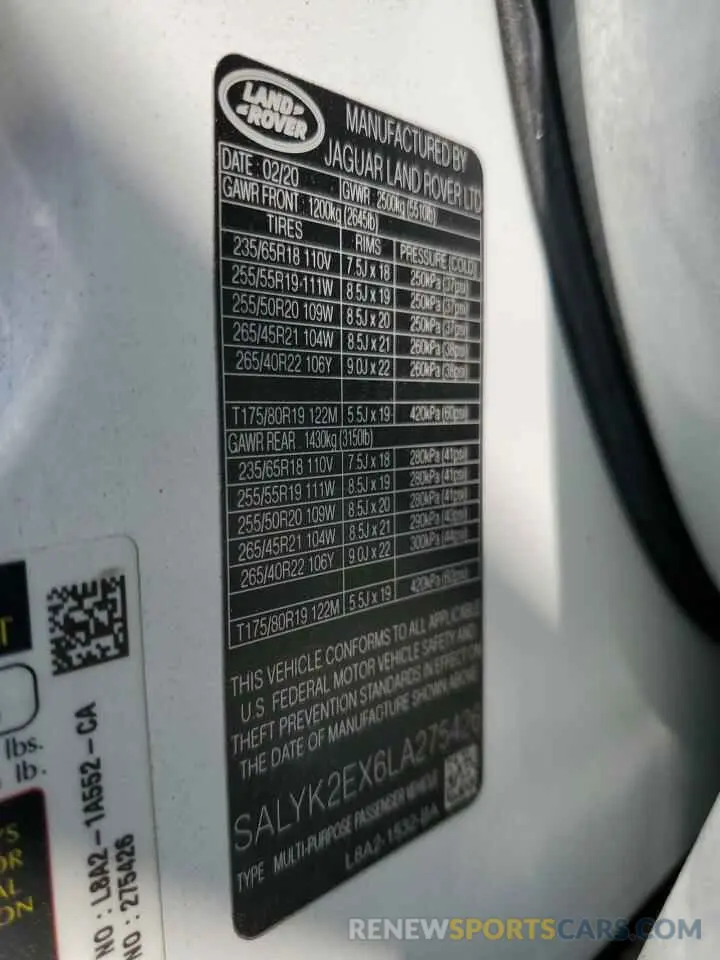 14 Photograph of a damaged car SALYK2EX6LA275426 LAND ROVER RANGEROVER 2020
