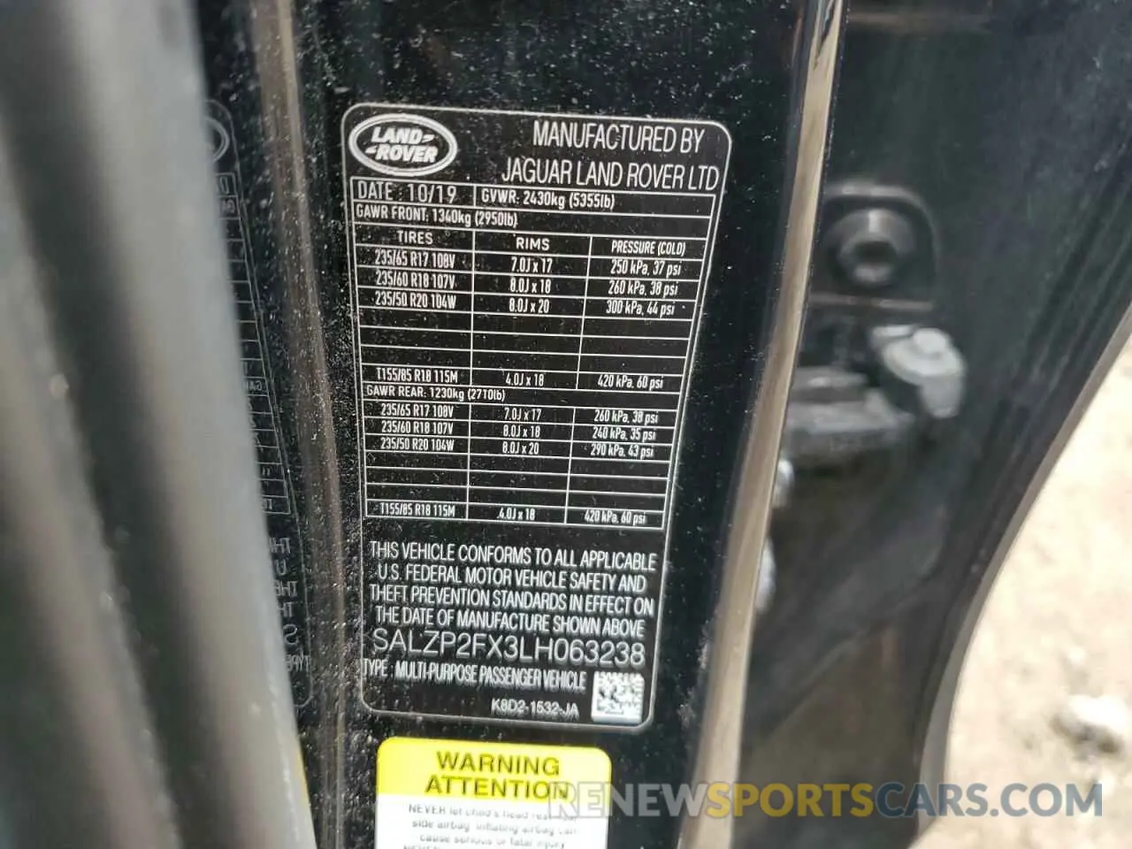 13 Photograph of a damaged car SALZP2FX3LH063238 LAND ROVER RANGEROVER 2020