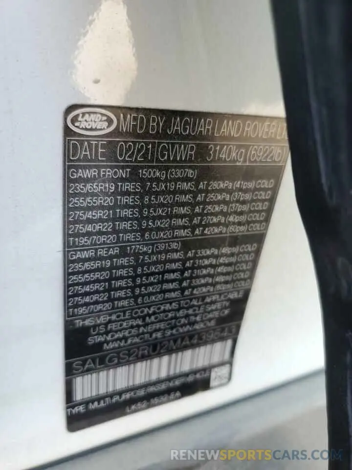 14 Photograph of a damaged car SALGS2RU2MA439543 LAND ROVER RANGEROVER 2021